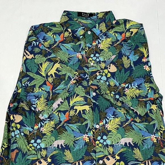 SSLR Bright Tropical Animal Print Bird Leopard Lemur Button Up Shirt Men XL - Picture 11 of 16